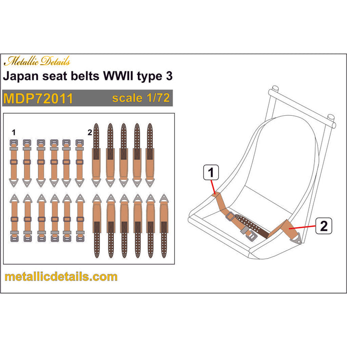 Japan Seat Belts WWII type 3 (3D Decals) Scale 1:72 Metallic Details MDP72011 - For Aircraft Kit Model