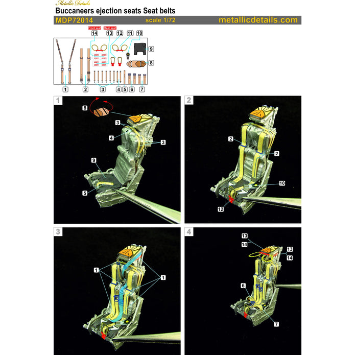 Blackburn Buccaneer, Seat Belts (3D Decals) Scale 1:72 Metallic Details MDP72014 - For Model Kits Aircraft