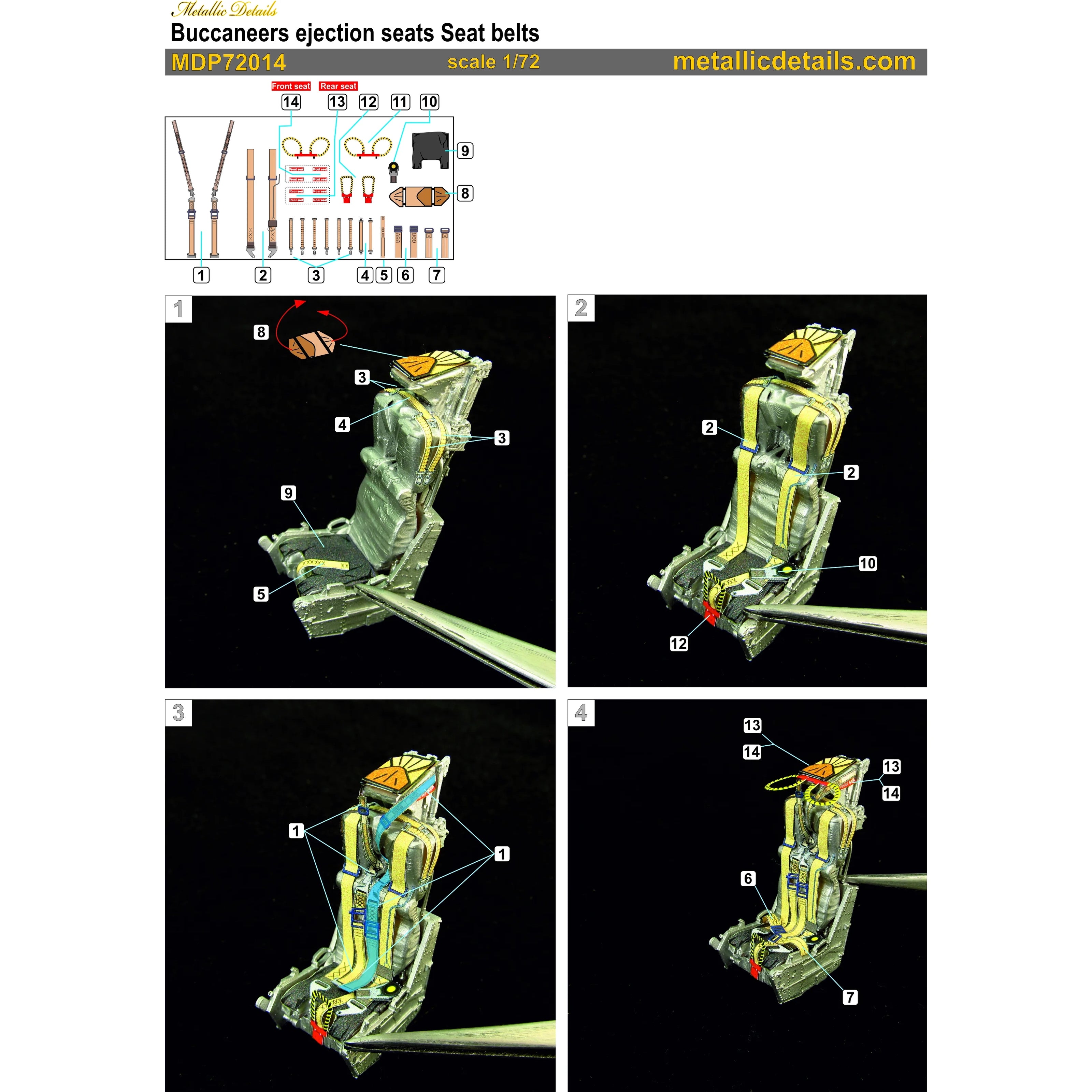 Blackburn Buccaneer, Seat Belts (3D Decals) Scale 1:72 Metallic Details MDP72014 - For Model Kits Aircraft