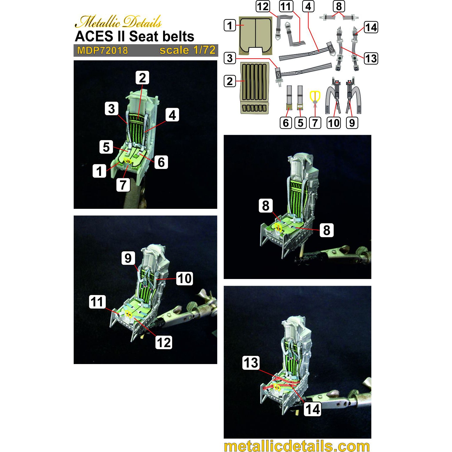 ACES II Seat Belts Scale 1:72 Metallic Details MDP72018