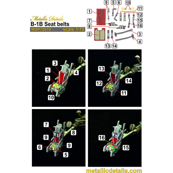 B-1B Lancer. Seat Belts Scale 1:72 Metallic Details MDP72019