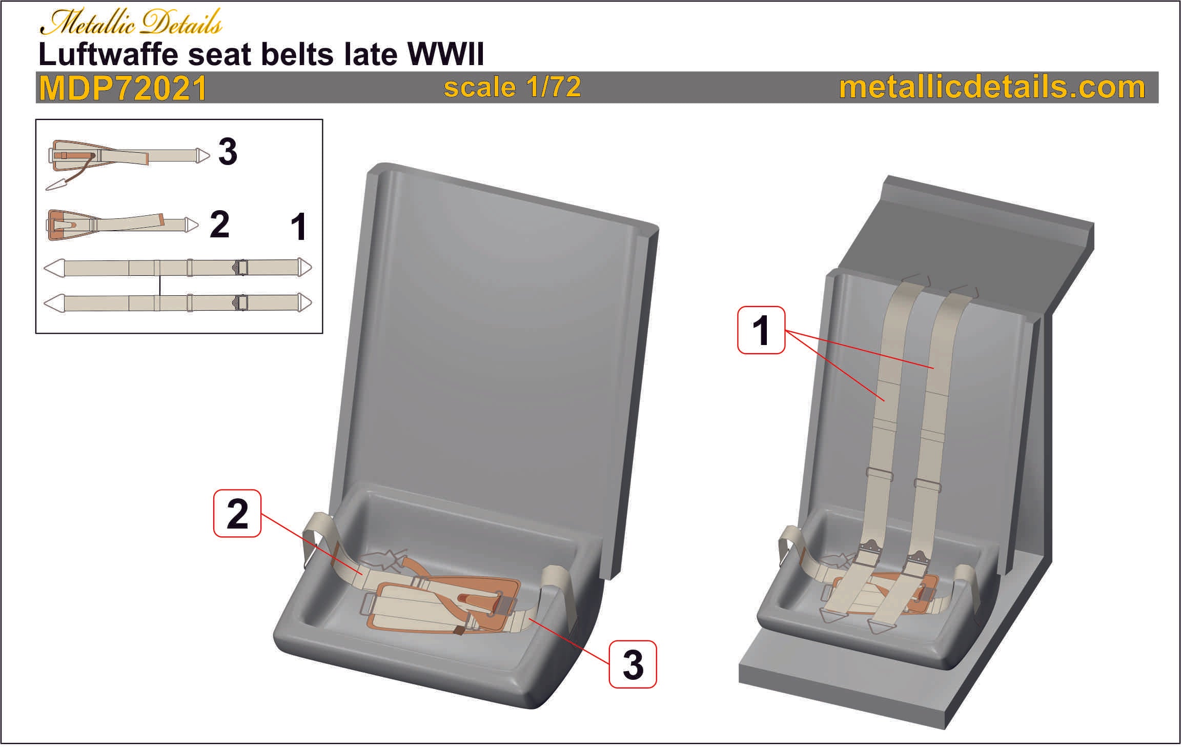 Luftwaffe Seat Belts late WWII Scale 1:72 Metallic Details MDP72021