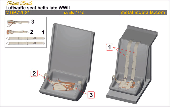 Luftwaffe Seat Belts late WWII Scale 1:72 Metallic Details MDP72021