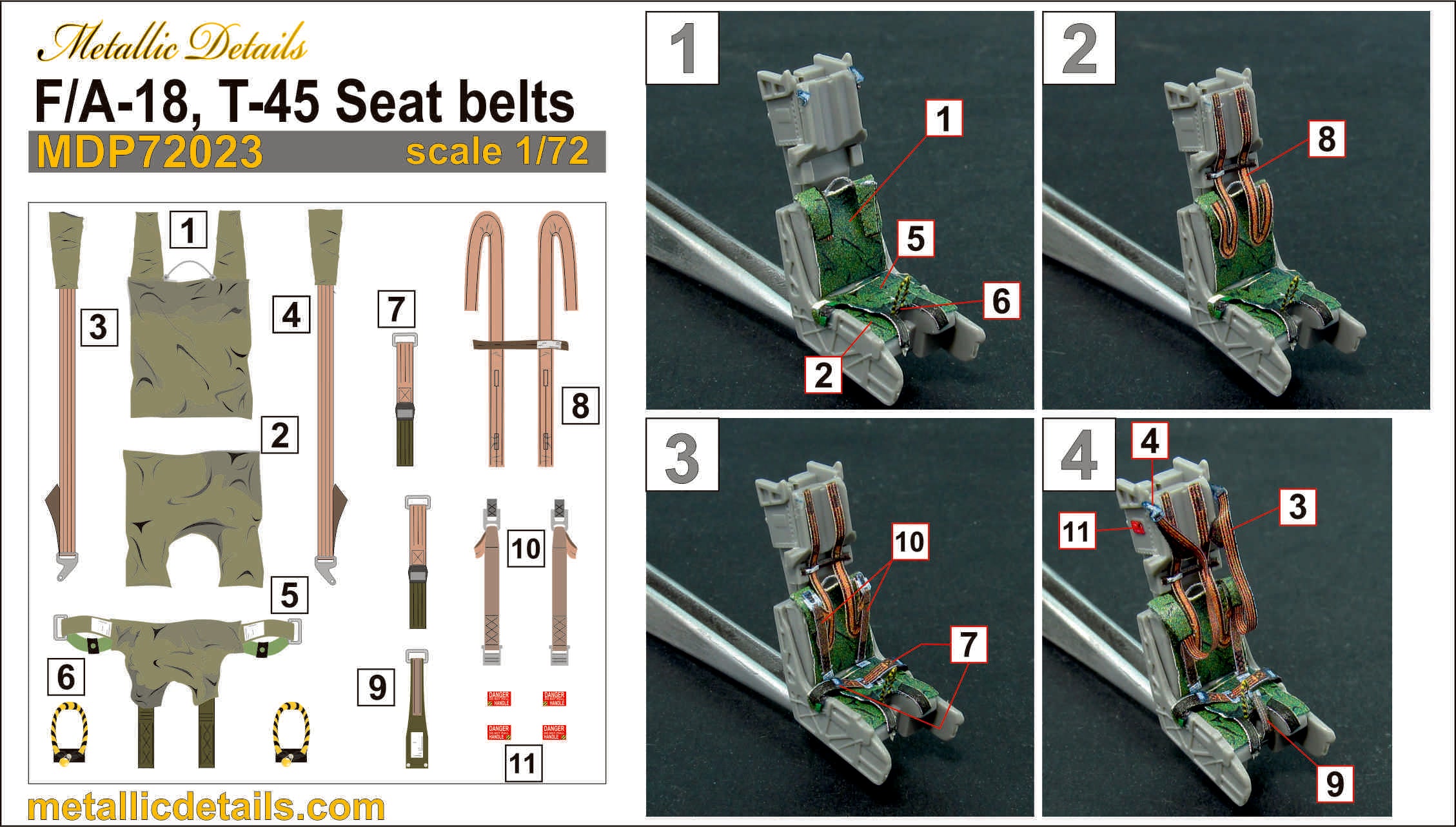 F/A-18, T-45 Seat belts Scale 1:72 Metallic Details MDP72023