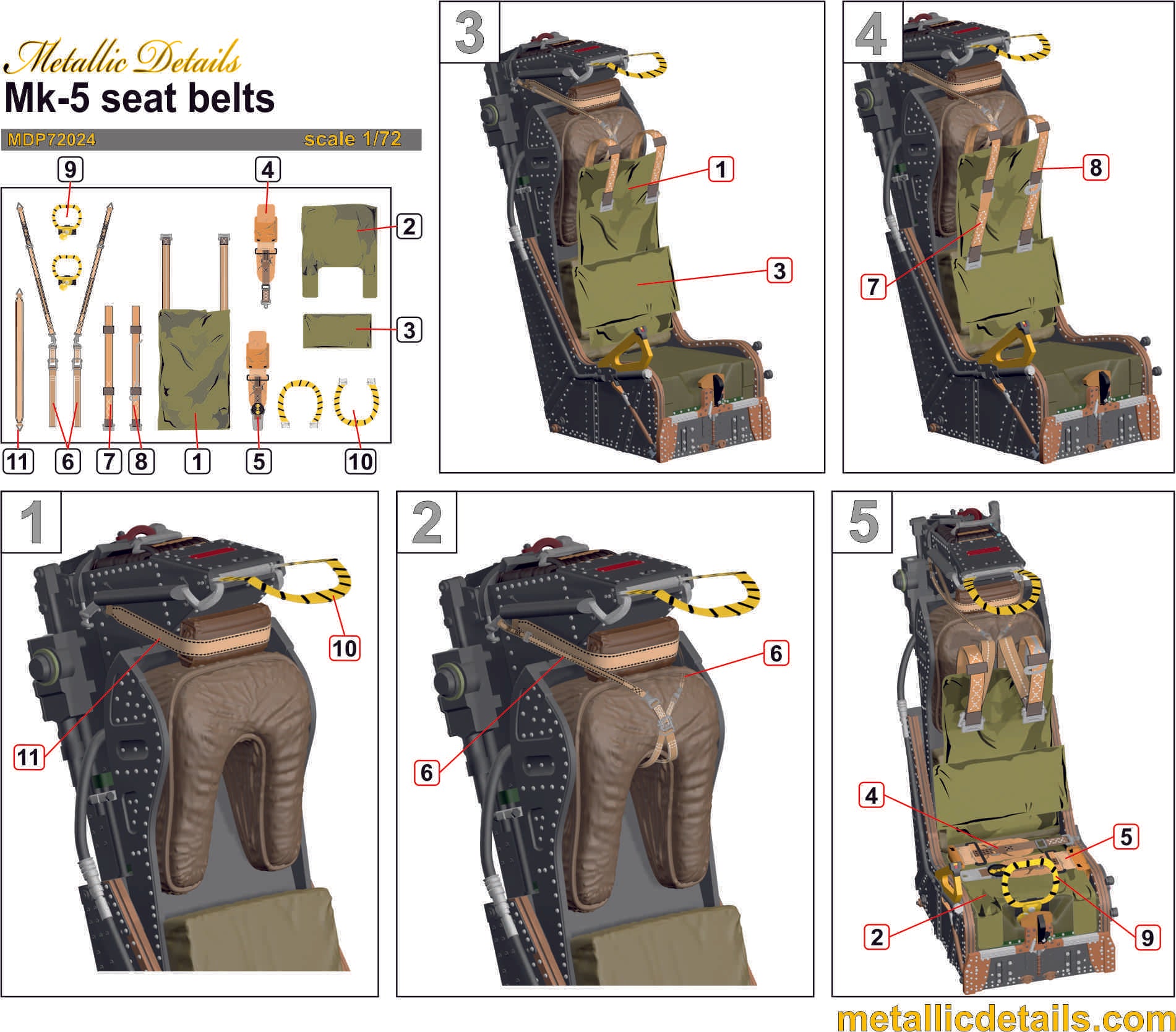 Mk-5 Seat Belts Scale 1:72 Metallic Details MDP72024