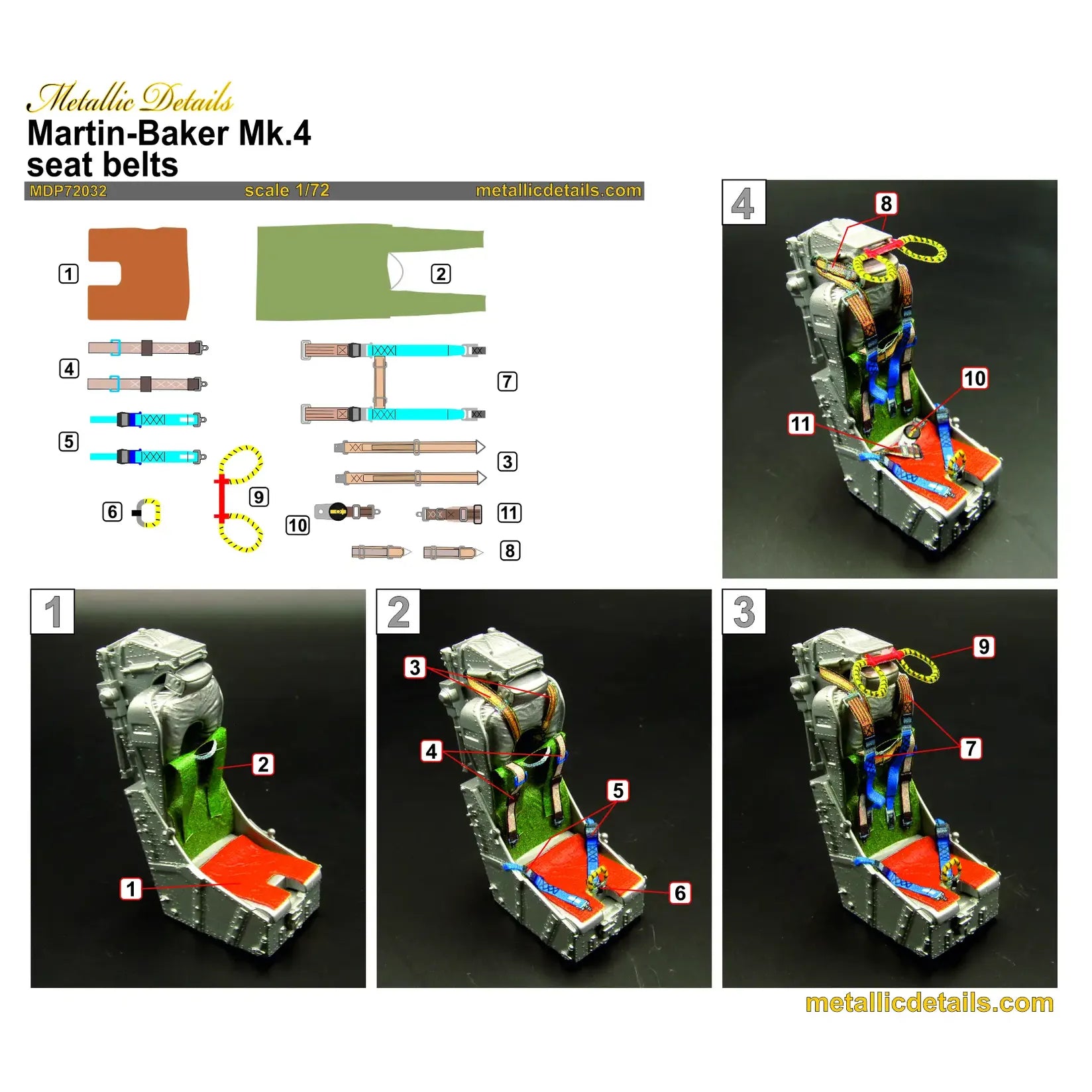 Martin-Baker Mk.4 seat belts Scale 1:72 Metallic Details MDP72032