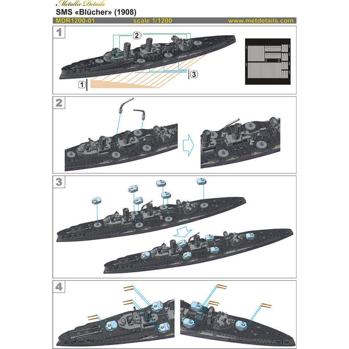 German Armoured Cruiser SMS Blücher Scale 1:1200 Metallic Details MDR1200-01