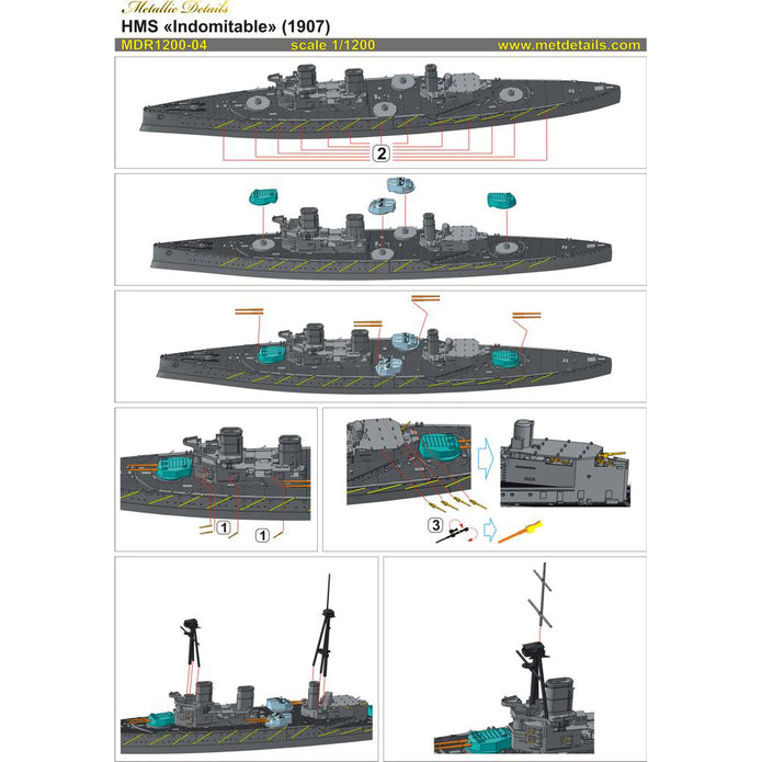Brtiish Battlecruiser HMS Indomitable Scale 1:1200 Metallic Details MDR1200-04