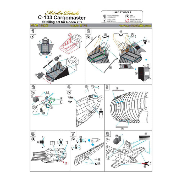 Detailing set for aircraft model Douglas C-133 Cargomaster - Exterior (for Roden) Scale 1:144 Metallic Details MDR14422