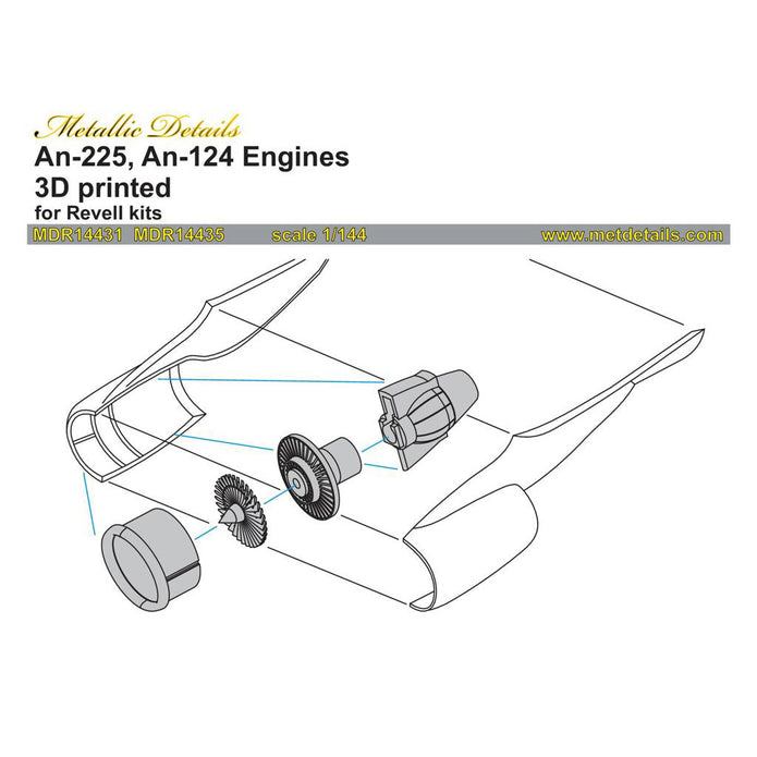 Antonov An-225 Mrija, Engines Detailing sets (3D-Printed) Scale 1:144 (Recommended for kit: Revell) Metallic Details MDR14431 - For Models Aircraft Kits