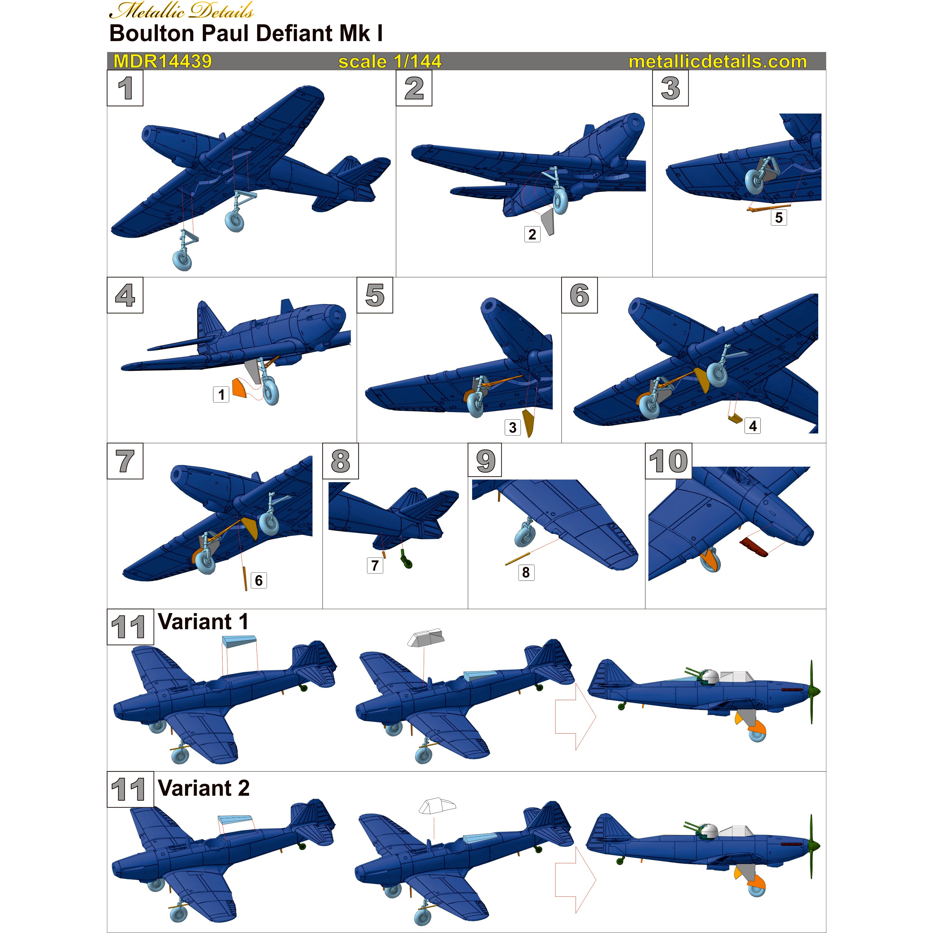 Boulton Paul Defiant Mk I Aircraft model kit  Scale 1:144 Metallic Details MDR14439