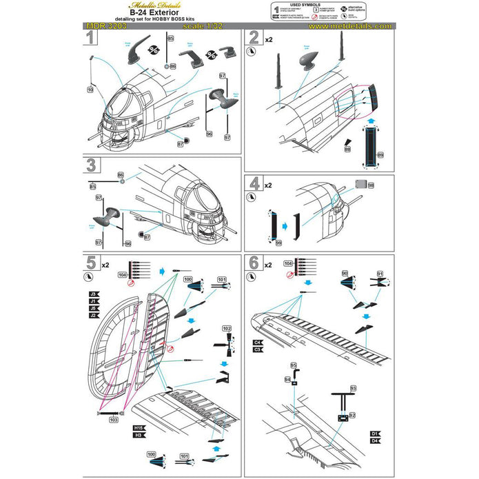 Consolidated B-24 Liberator, Detailing sets Exterior (Resin & Photoetch) Scale 1:32 (Recommended for kit: HobbyBoss) Metallic Details MDR3203 - For Model Kits Aircraft