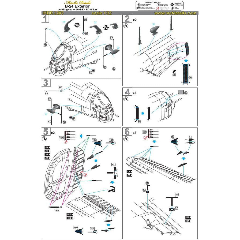 Consolidated B-24 Liberator, Detailing sets Exterior (Resin & Photoetch) Scale 1:32 (Recommended for kit: HobbyBoss) Metallic Details MDR3203 - For Model Kits Aircraft