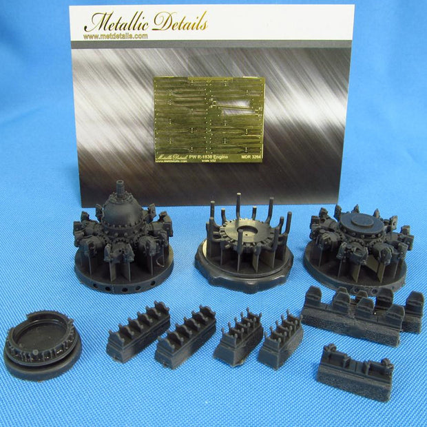 Pratt & Whitney R-1830 Engines, Detailing sets (Resin & Photoetch) Scale 1:32 (Recommended for kit: HobbyBoss) Metallic Details MDR3204 - For Aircraft Model Kits