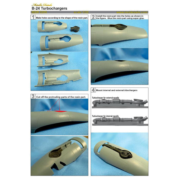 Consolidated B-24 Liberator, Detailing sets Engine Turbochargers (Resin) Scale 1:32 (Recommended for kit: HobbyBoss) Metallic Details MDR3205 - For Aircraft Model Kit
