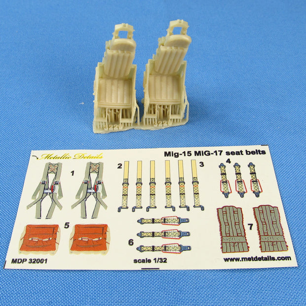 Ejection Seat KK-1 for MiG-15, L-29 and early MiG-17, Seats + 3D Decals 2 pcs Scale 1:32 Metallic Details MDR3229 - For Aircraft Models Kits