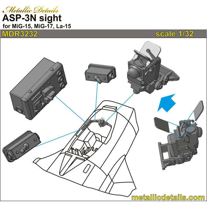 ASP-3N sight for the aircraft models MiG-15, MiG-17, La-15 Scale 1:32 Metallic Details MDR3232