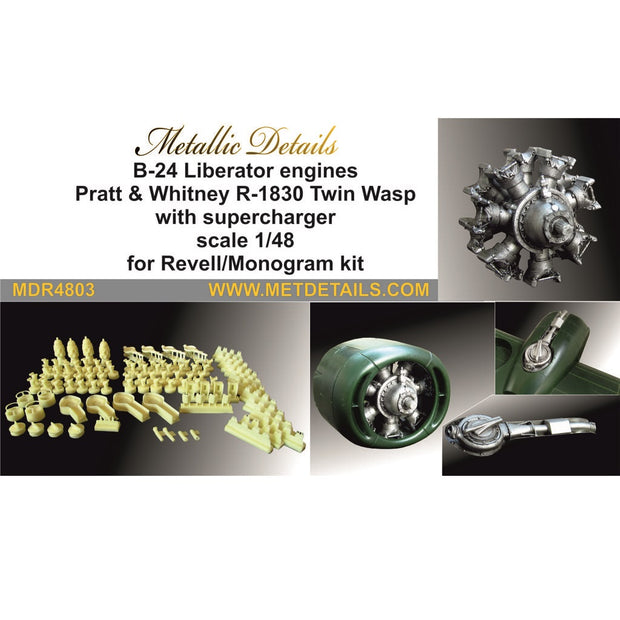 Consolidated B-24 Liberator, Detailing 4 x Engine, 4 x Supercharger (Resin) Scale 1:48 (Recommended for kit: Revell, Monogram) Metallic Details MDR4803 - For Aircraft Models Kits