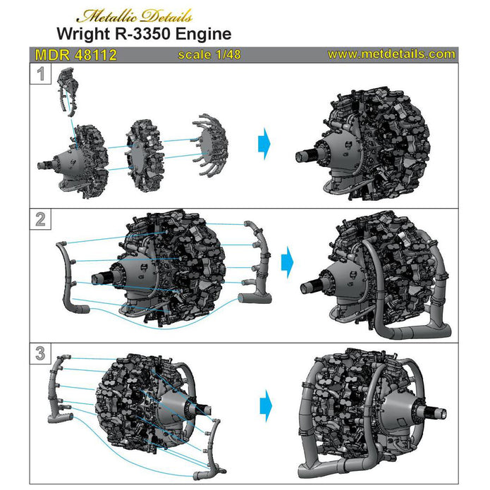 Wright R-3350 Detailing set Engines (3D-Printed) Scale 1:48 Metallic Details MDR48112 - For Model Kit Aircraft
