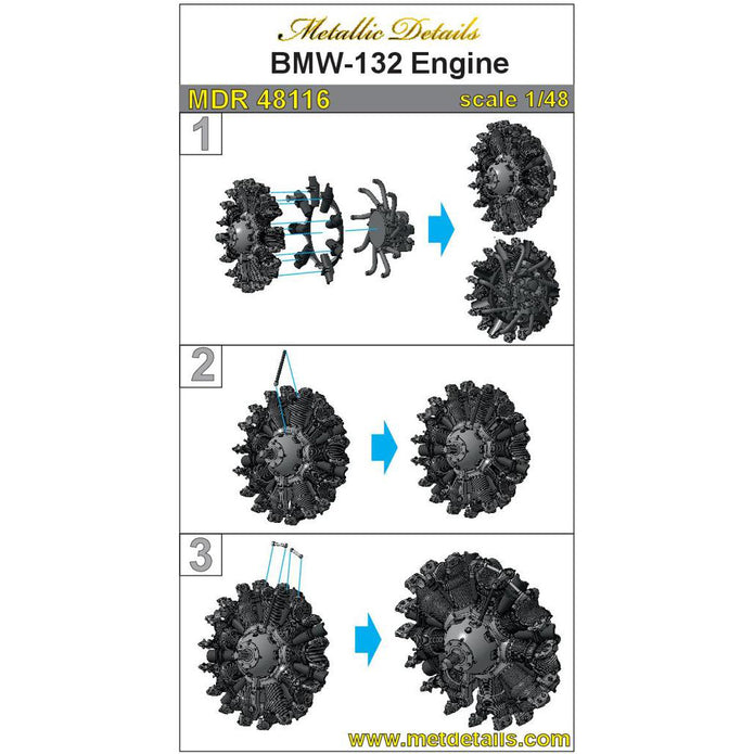 BMW-132 German Detailing set Engine (3D-Printed) Scale 1:48 Metallic Details MDR48116 - For Aircraft Models Kits