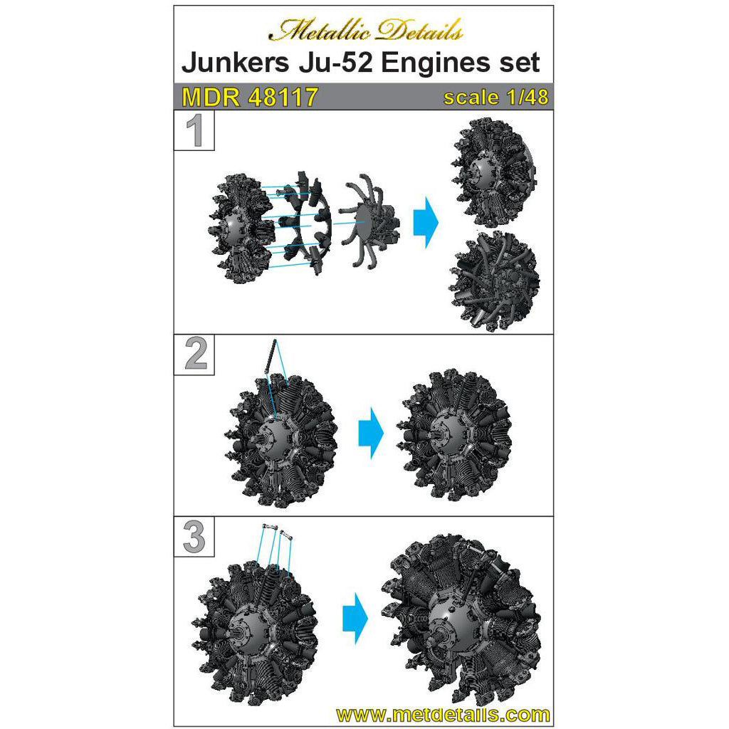 Junkers Ju-52, Detailing set Engines (3D-Printed) Scale 1:48 (Recommended for kit: Revell, Monogram) Metallic Details MDR48117 - For Model Kits Aircraft