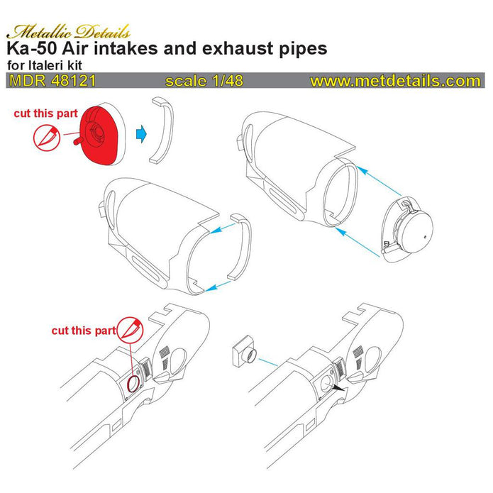 Kamov Ka-50, Detailing set Air Intakes and Exhaust Pipes (Resin) Scale 1:48 (Recommended for kit: Italeri/Revell) Metallic Details MDR48121 - For Helicopter Kit Model