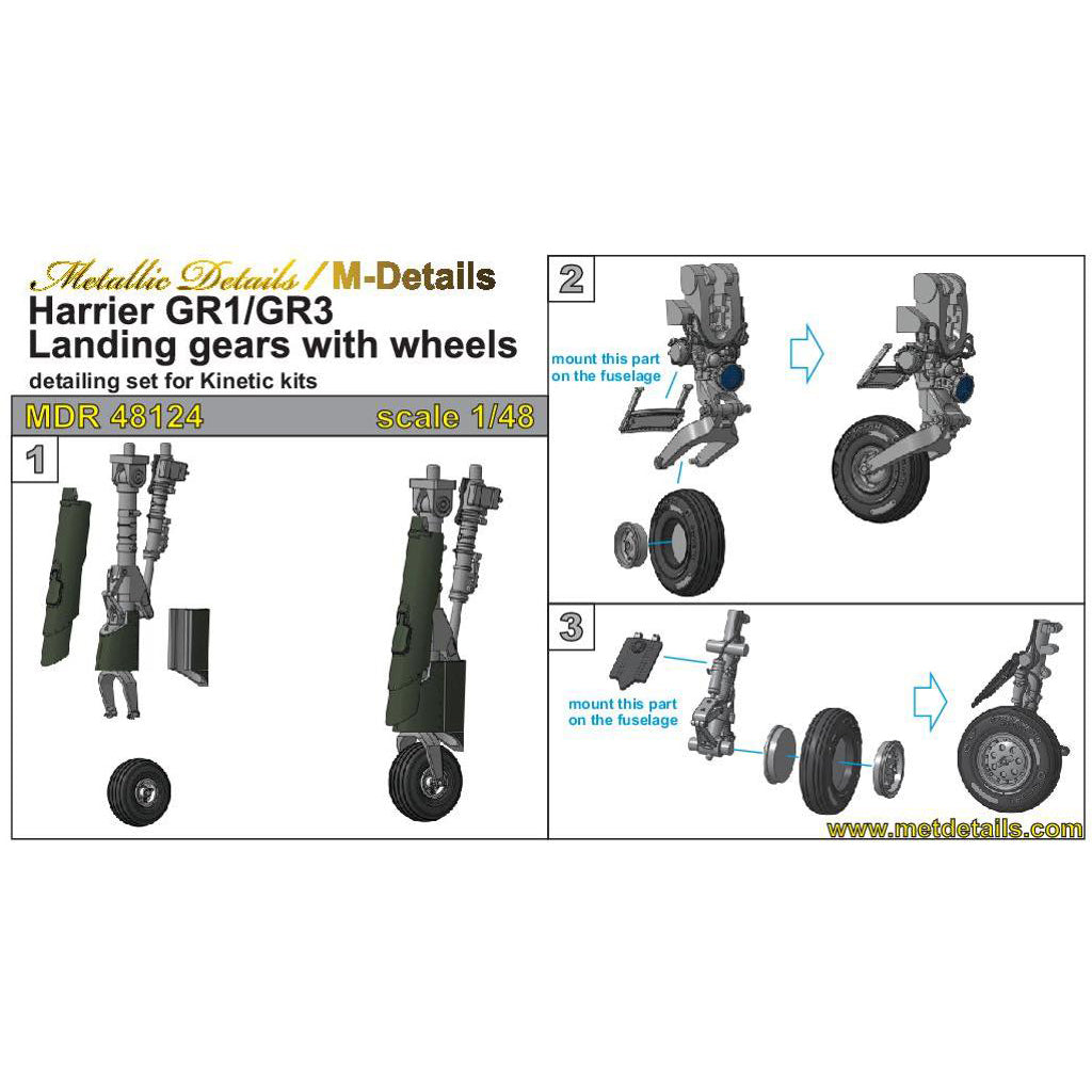 Harrier GR1/GR3, Landing Gears with Wheels (for Kinetic) Scale 1:48 Metallic Details MDR48124