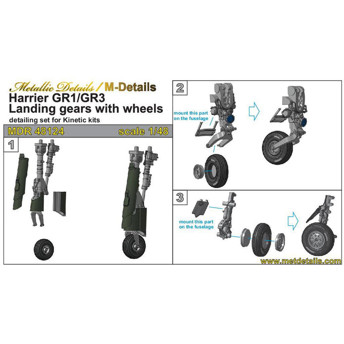 Harrier GR1/GR3, Landing Gears with Wheels (for Kinetic) Scale 1:48 Metallic Details MDR48124