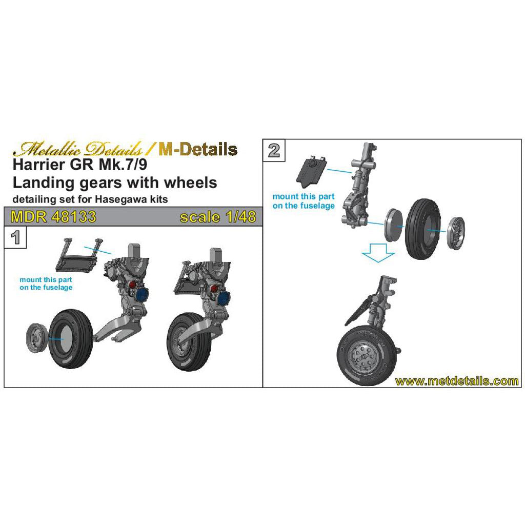 Harrier GR Mk,7/9, Landing Gears with Wheels (for Hasegawa) Scale 1:48 Metallic Details MDR48133