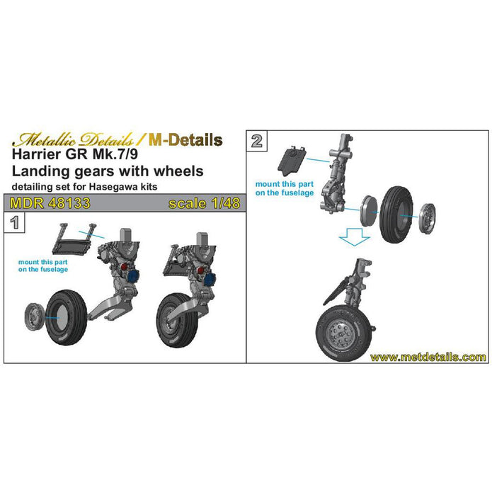 Harrier GR Mk,7/9, Landing Gears with Wheels (for Hasegawa) Scale 1:48 Metallic Details MDR48133