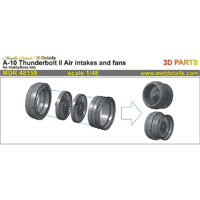 Fairchild Republic A-10 Thunderbolt II, Air Intakes and Fans (3D-Printed) Scale 1:48 (Recommended for kit: HobbyBoss) Metallic Details MDR48159 - For Model Aircraft Kits