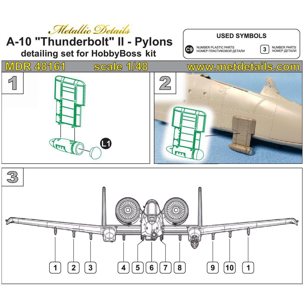 Fairchild Republic A-10 Thunderbolt II, Pylons detailling set (for HobbyBoss) Scale 1:48 Metallic Details MDR48161