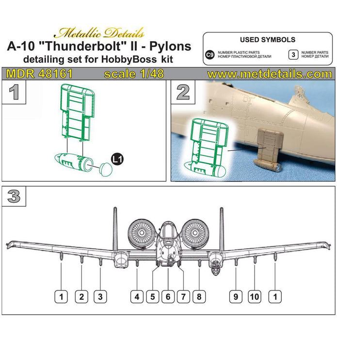 Fairchild Republic A-10 Thunderbolt II, Pylons detailling set (for HobbyBoss) Scale 1:48 Metallic Details MDR48161