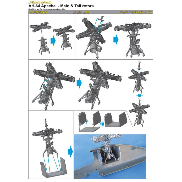 AH-64 Apache helicopter model, Main & Tail Rotors (for Academy, Hasegawa) Scale 1:48 Metallic Details MDR48165