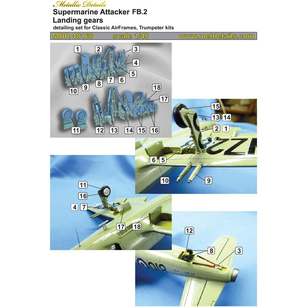 Supermarine Attacker FB.2, Landing Gears, Wheels (for Classic Airframes, Trumpeter) Scale 1:48 Metallic Details MDR48168