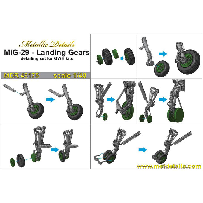 MiG-29, Landing Gears, Wheels (for GWH) Scale 1:48 Metallic Details MDR48175
