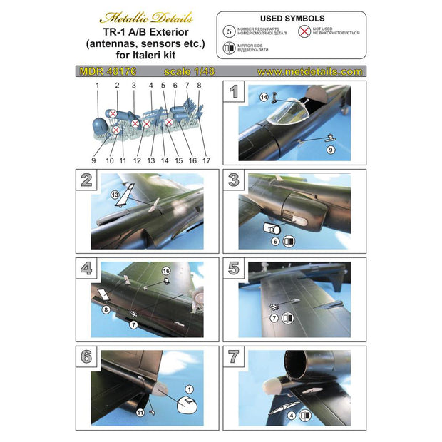 TR-1A/B, Exterior Details (3D-Printed) Scale 1:48 (Recommended for kit: Italeri) Metallic Details MDR48176 - For Aircraft Model Kits