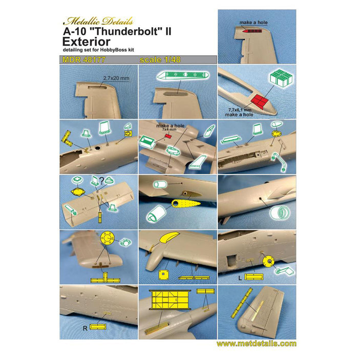 Fairchild Republic A-10 Thunderbolt II, Exterior Details set (Photoetch, 3D-Printed) Scale 1:48 (Recommended for kit: HobbyBoss) Metallic Details MDR48177 - For Aircraft Model Kit