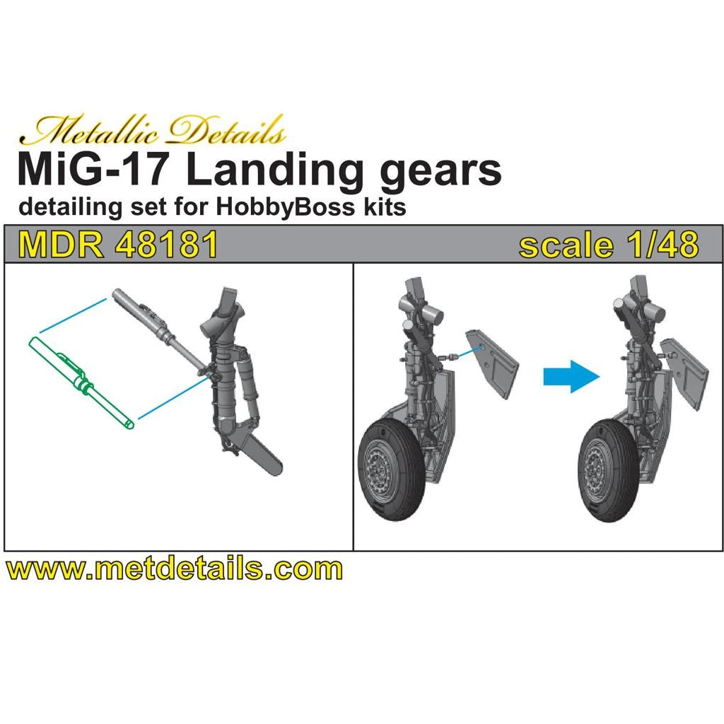 MiG-17, Landing Gears, Wheels (for HobbyBoss) Scale 1:48 Metallic Details MDR48181