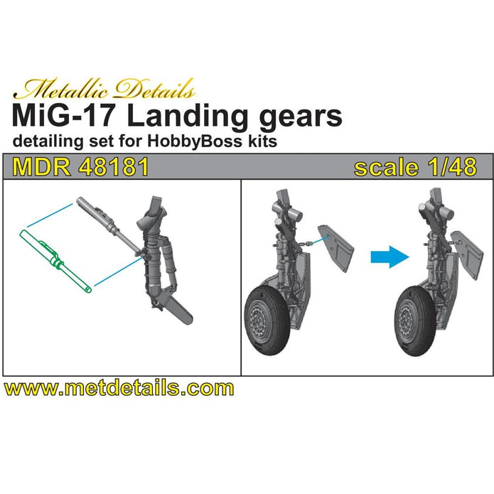 MiG-17, Landing Gears, Wheels (for HobbyBoss) Scale 1:48 Metallic Details MDR48181