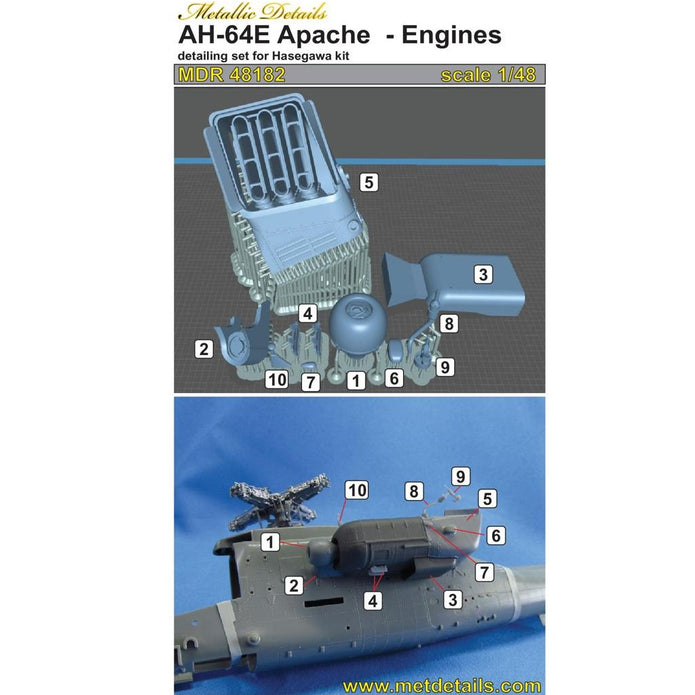 Helicopter AH-64E Apache, Engines Detailing set (Resin, 3D-Printed) Scale 1:48 (Recommended for kit: Hasegawa) Metallic Details MDR48182 - For Model Kits Helicopter