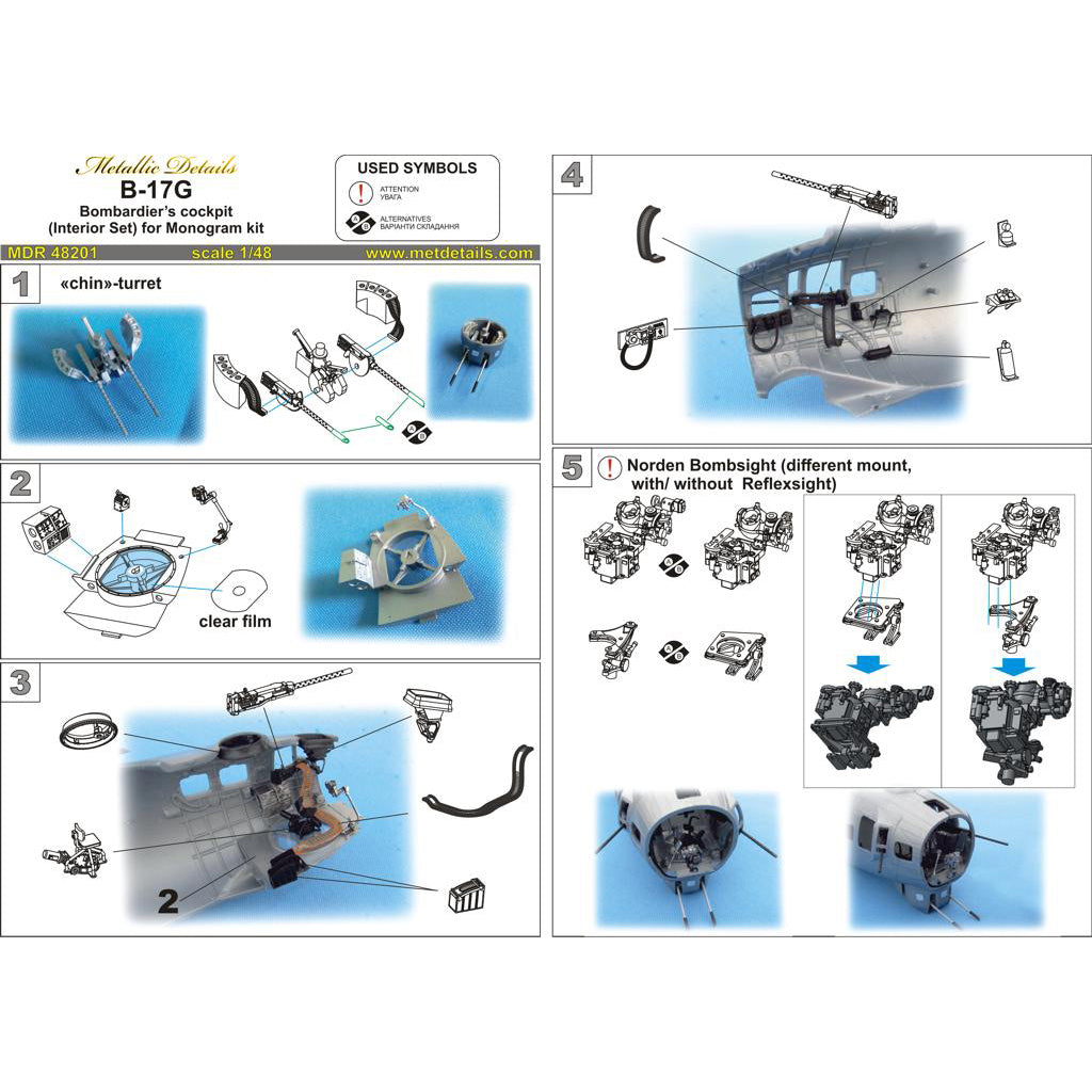 Boeing B-17G Flying Fortress, Bombardier’s Cockpit (Interior set) (for Monogram) Scale 1:48 Metallic Details MDR48201