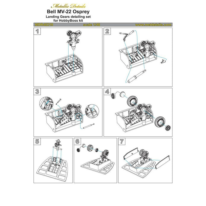 Bell MV-22 Osprey, Landing Gears, Wheel Bays, Wheels (for HobbyBoss) Scale 1:48 Metallic Details MDR48219