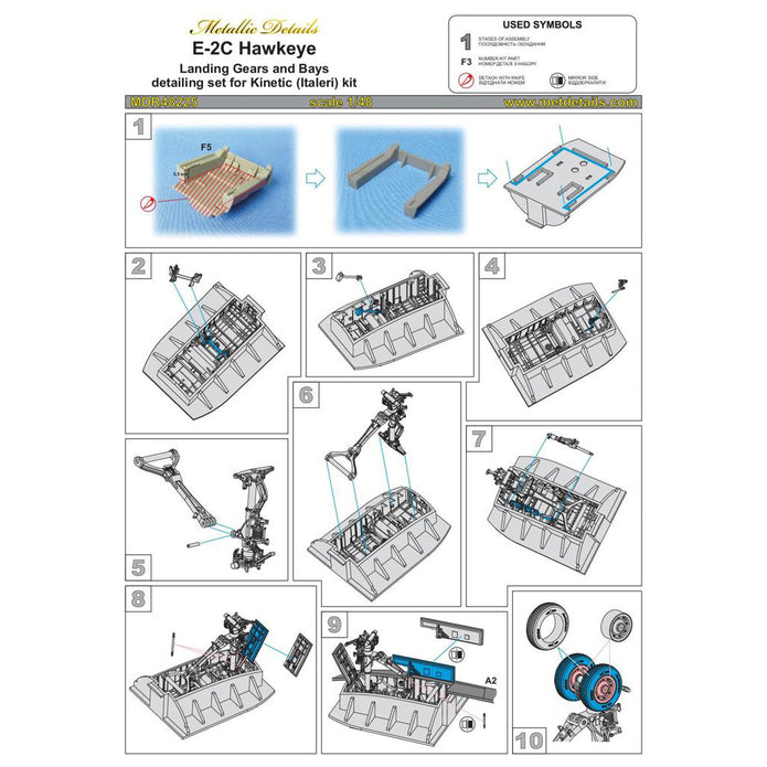 E-2C Hawkeye, Exterior Details, Landing Gears, Wheels (for Italeri, Kinetic) Scale 1:48 Metallic Details MDR48225
