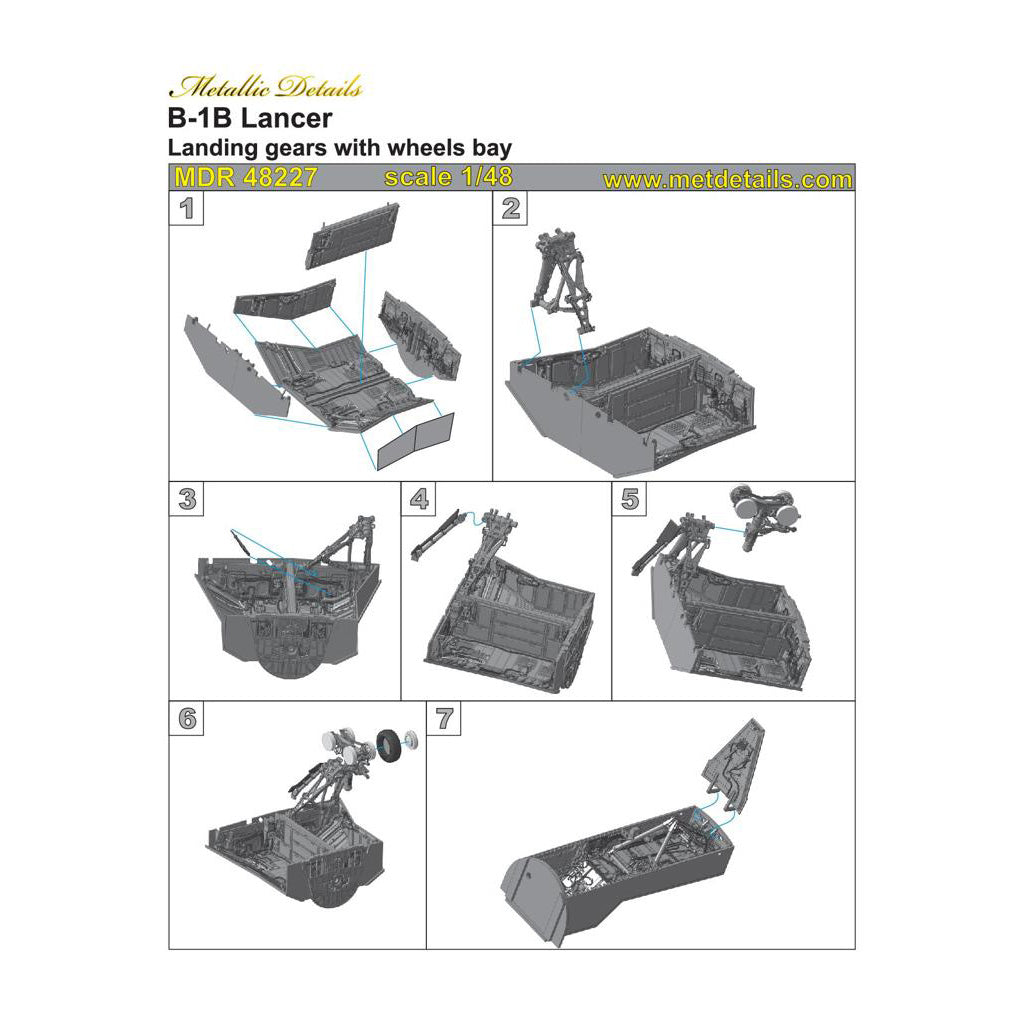 B-1B Lancer, Landing Gears, Wheel Bays, Wheels (for Revell) Scale 1:48 Metallic Details MDR48227