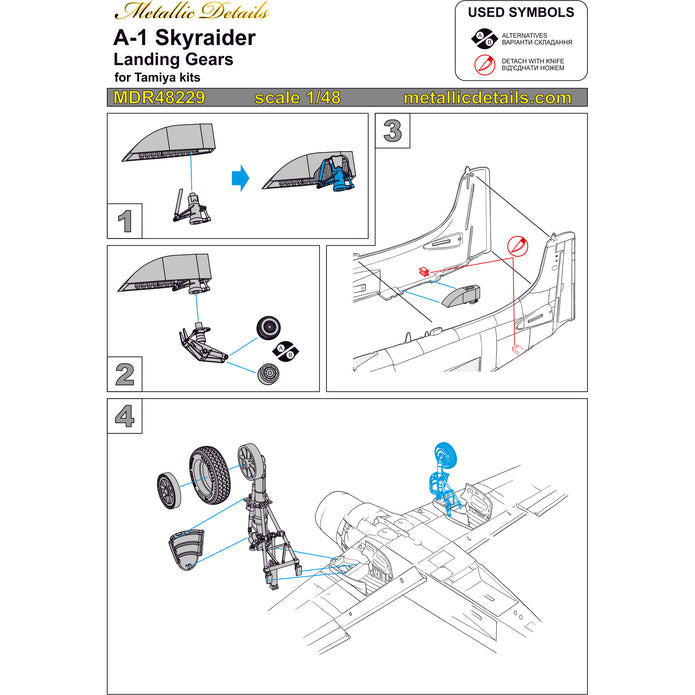 A-1 Skyraider, Landing Gears, Wheels (for Tamiya) Scale 1:48 Metallic Details MDR48229