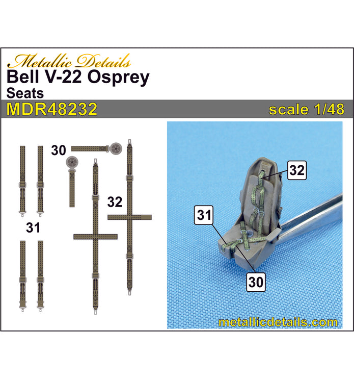Bell Boeing V-22 Osprey, Seats and Colored Seat Belts (3D-Printed) Scale 1:48 Metallic Details MDR48232 - For Aircraft Models Kits
