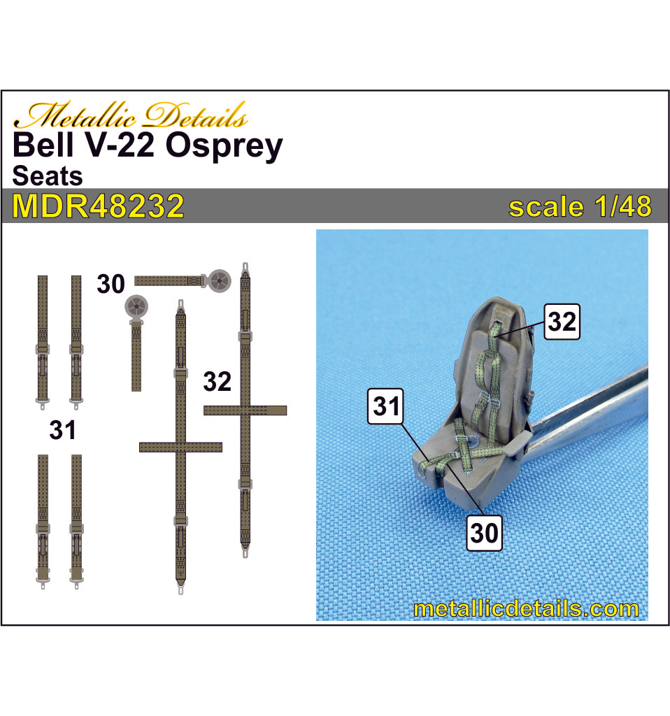 Bell Boeing V-22 Osprey, Seats and Colored Seat Belts (3D-Printed) Scale 1:48 Metallic Details MDR48232 - For Aircraft Models Kits