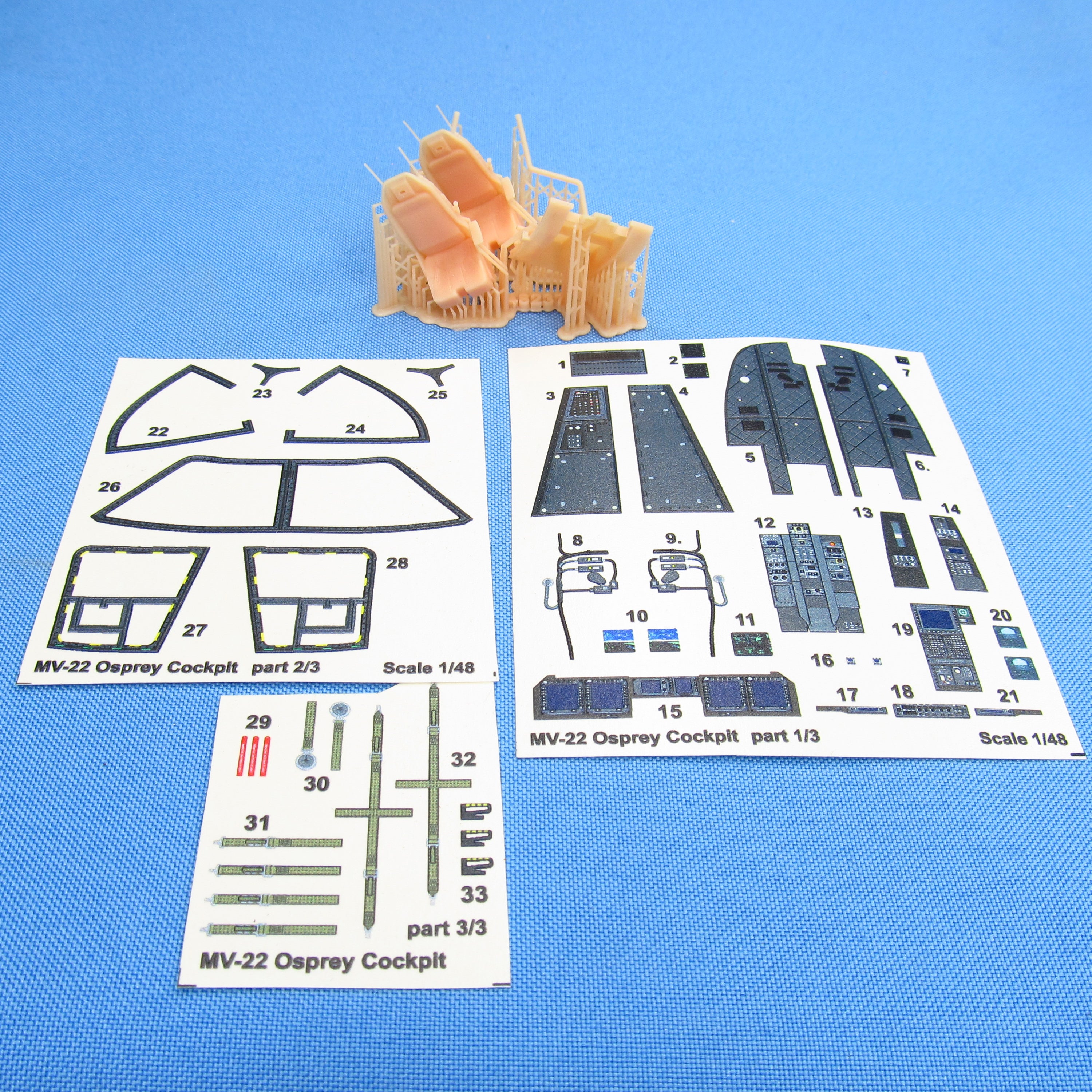 Bell Boeing V-22 Osprey, 3D-printed parts and Color Printing for Detailing of Cockpit Interior Elements and 2 Pilot Seats (for HobbyBoss) Scale 1:48 Metallic Details MDR48237