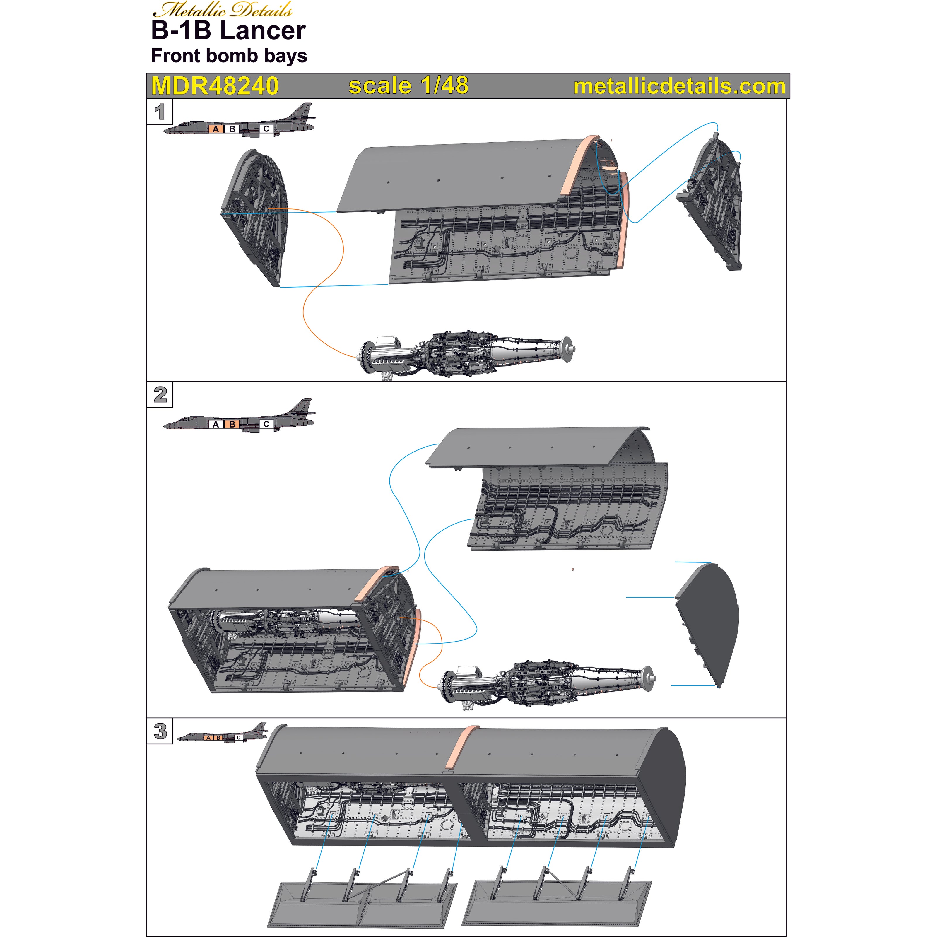 Rockwell B-1B Lancer, Front Bomb Bays 3D-printed (for Revell) Scale 1:48 Metallic Details MDR48240
